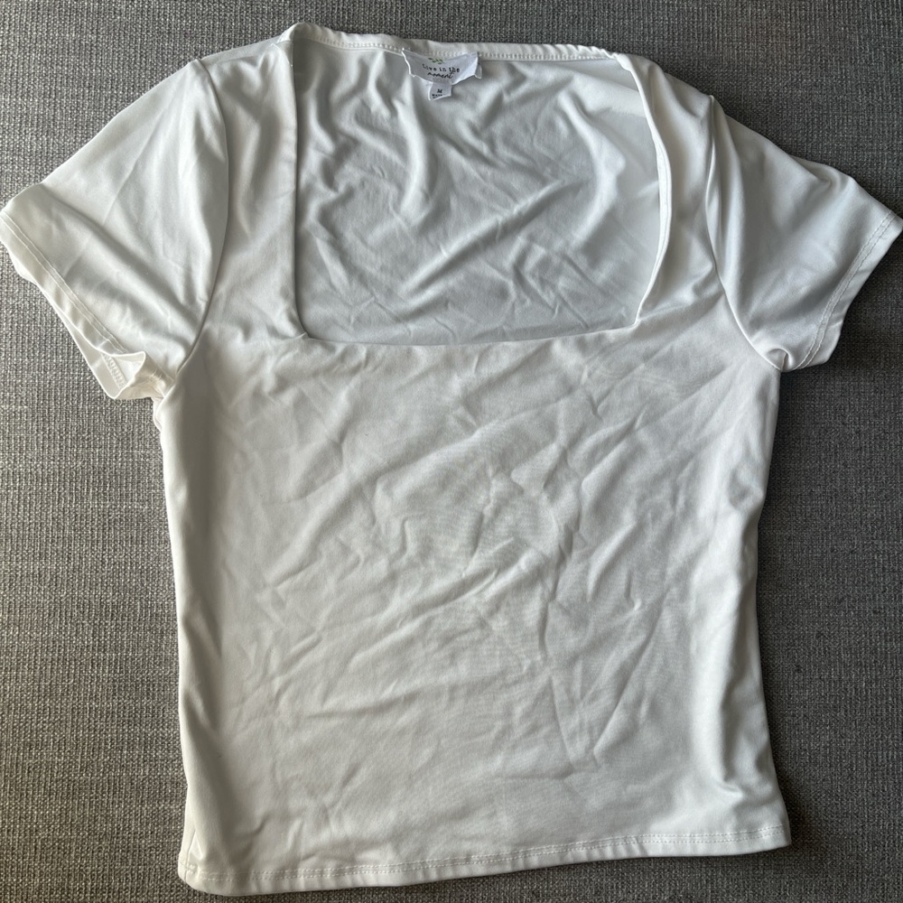 Live in the Moment Chic White Square Neck Women's Top Size M